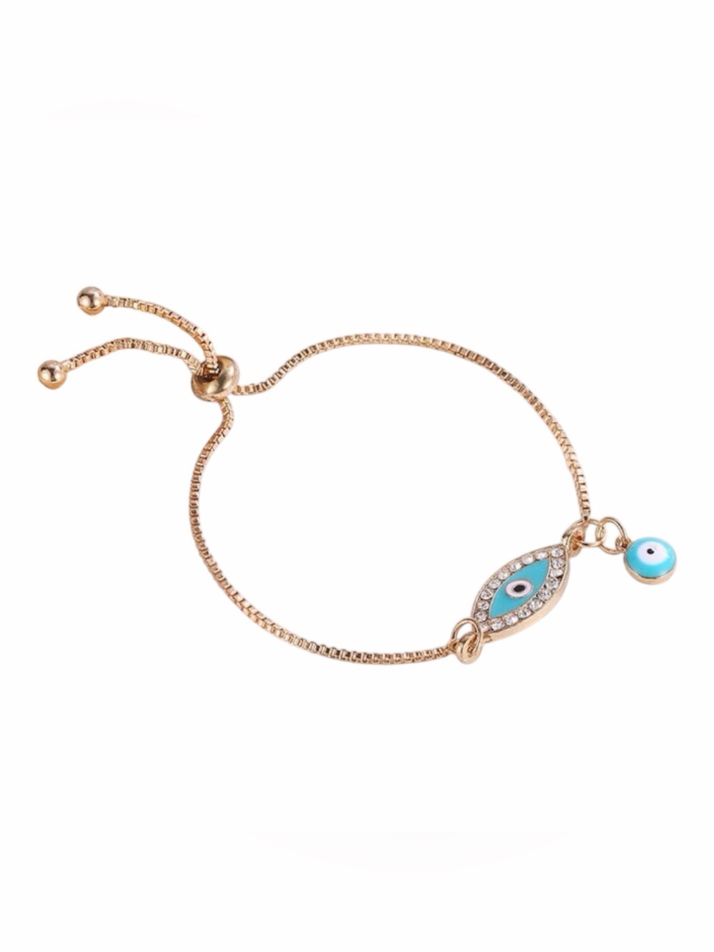 Teal  Blue Evil Eye Double Drop Gold Bracelet Coastal Glam | Mediterranean Chic